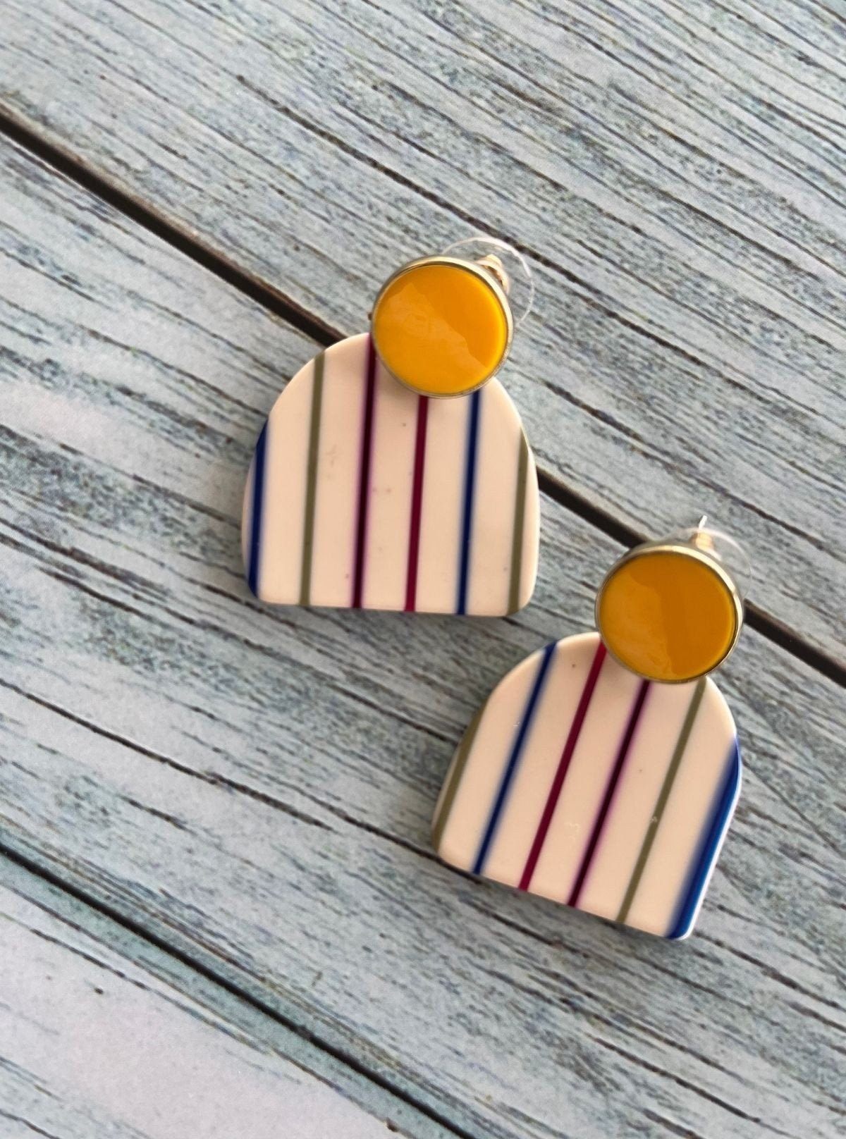 Women’s Yellow Geometric Stripes Earrings – Bold & Trendy Accent - Boer and Fitch