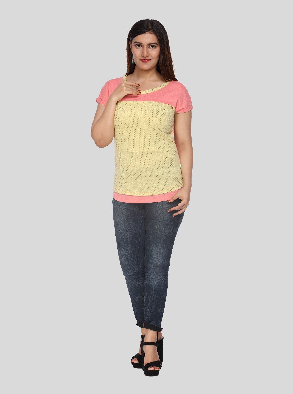 Women's Yellow Polka Dot Cotton Jersey Knit Short Sleeve Top | Boer & Fitch - Boer and Fitch