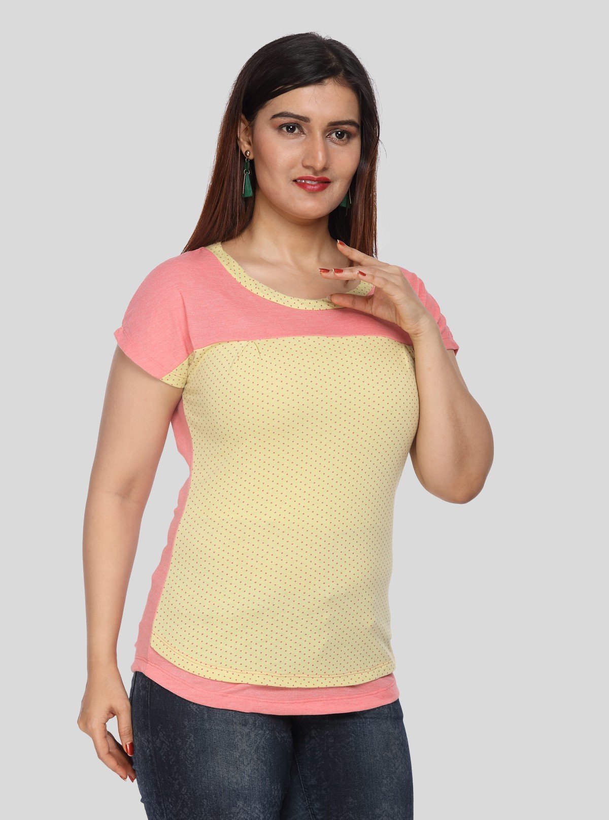 Women's Yellow Polka Dot Cotton Jersey Knit Short Sleeve Top | Boer & Fitch - Boer and Fitch