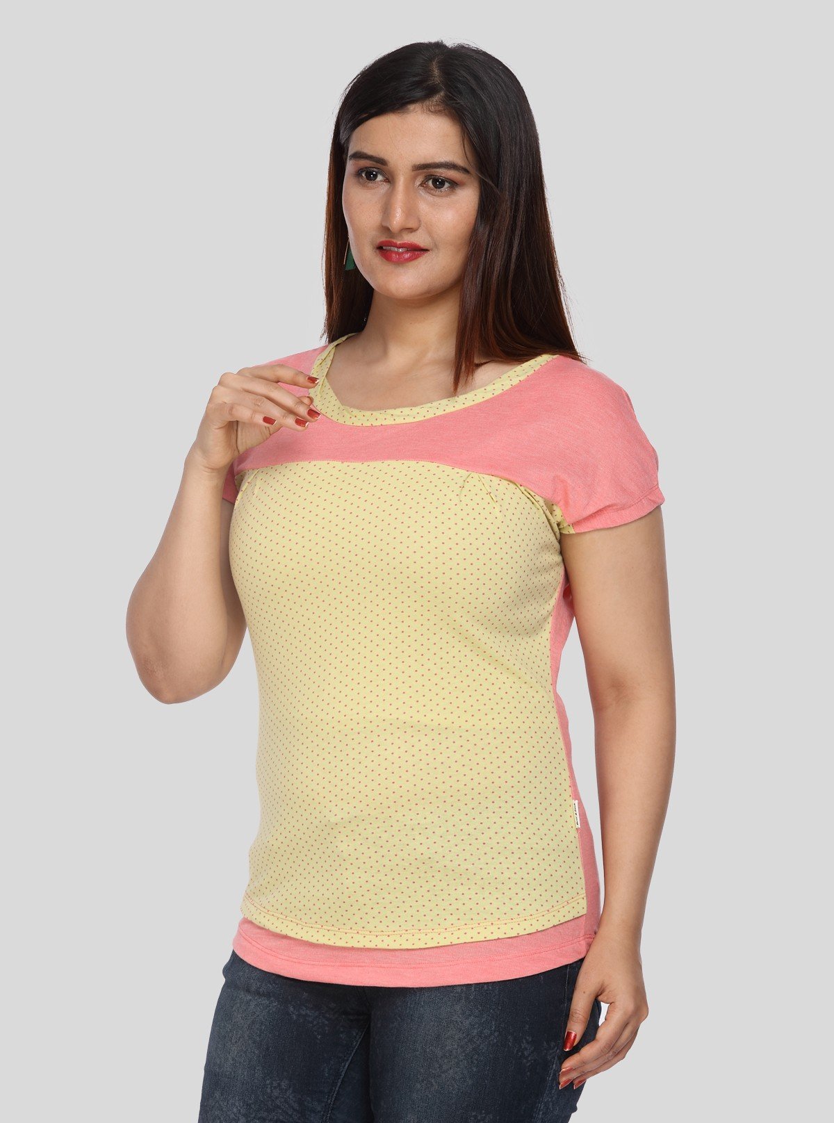 Women's Yellow Polka Dot Cotton Jersey Knit Short Sleeve Top | Boer & Fitch - Boer and Fitch