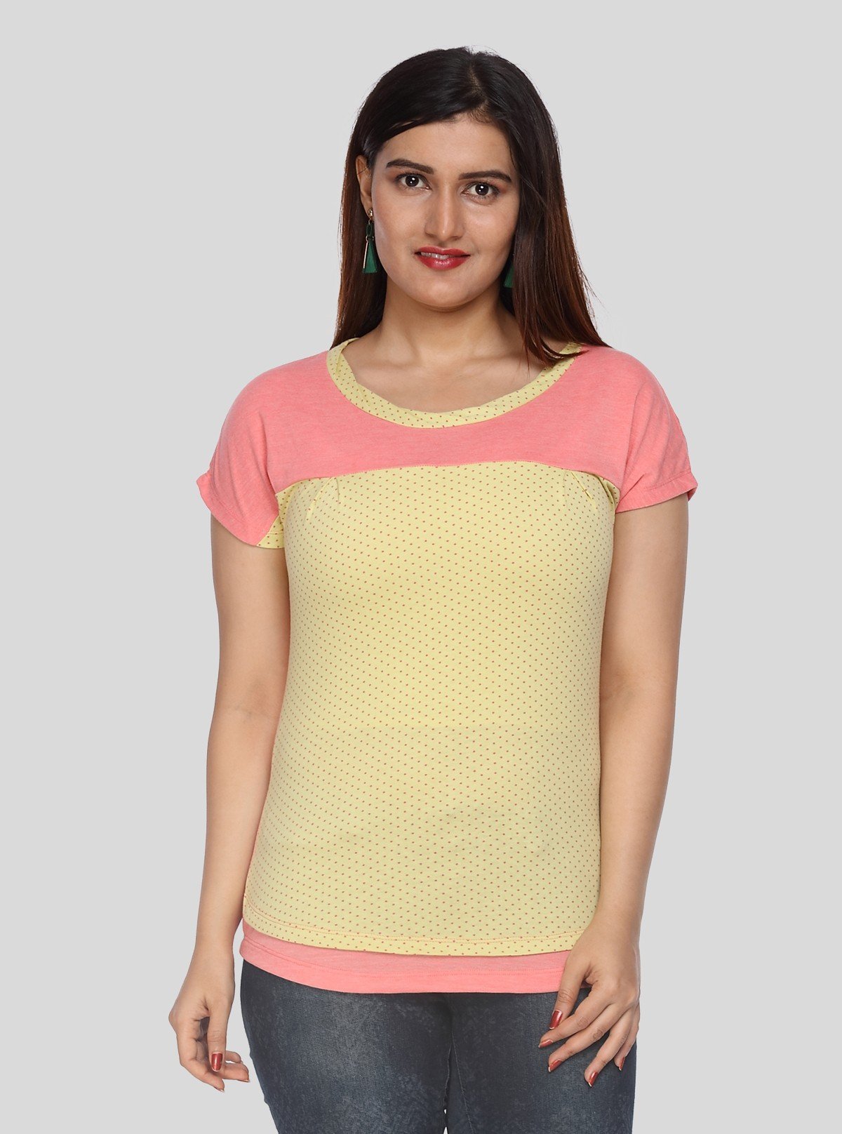 Women's Yellow Polka Dot Cotton Jersey Knit Short Sleeve Top | Boer & Fitch - Boer and Fitch