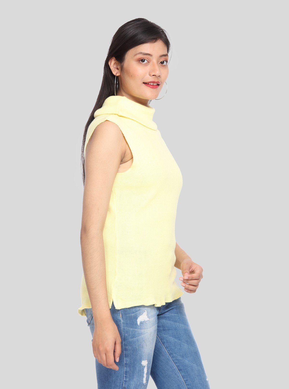 Women’s Yellow Sleeveless Turtle Neck Ribbed Cotton Top - Boer and Fitch