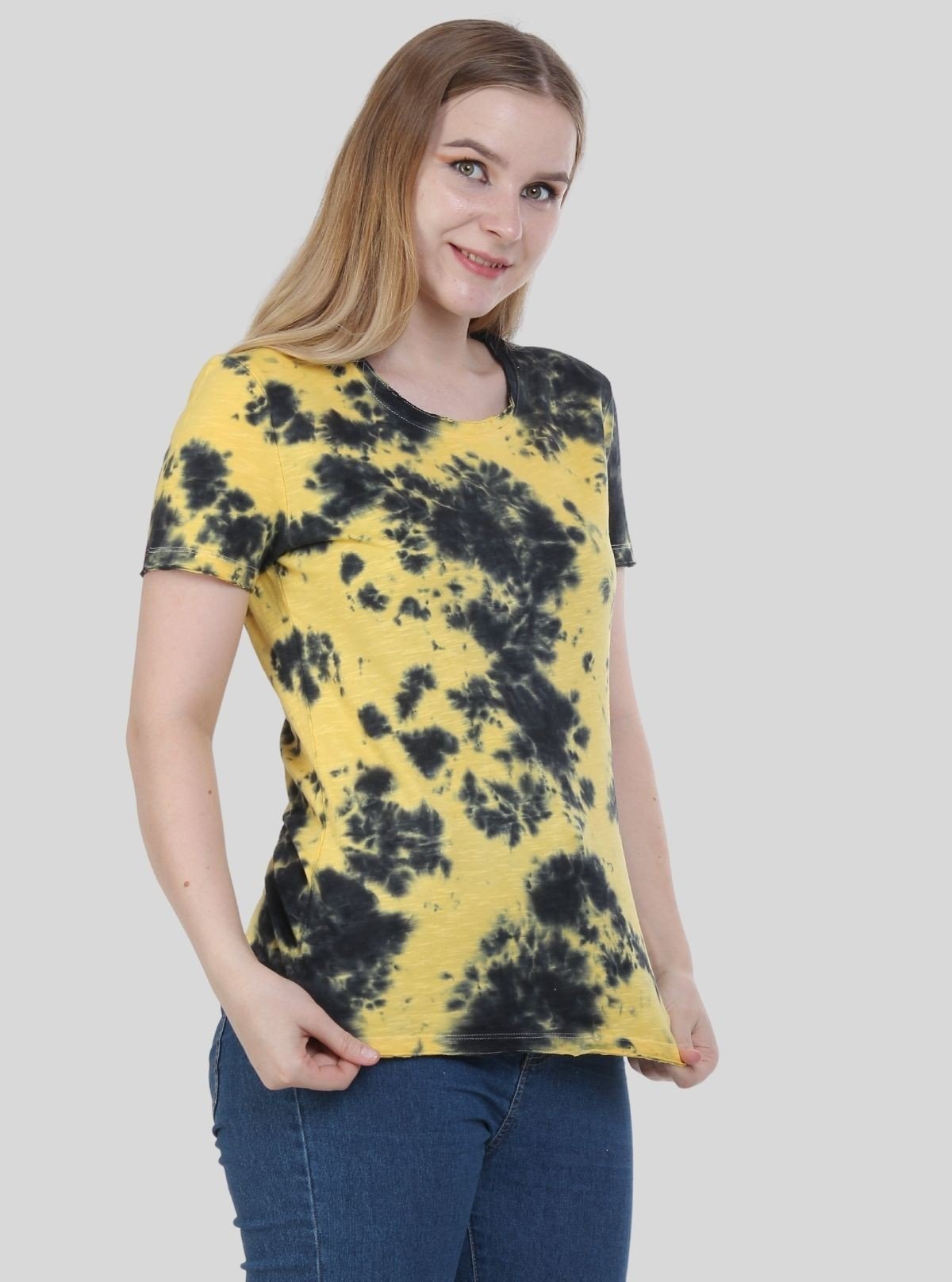 Women's Yellow Tie and Dye Cotton Jersey Short Sleeve T-Shirt by Boer and Fitch - Boer and Fitch