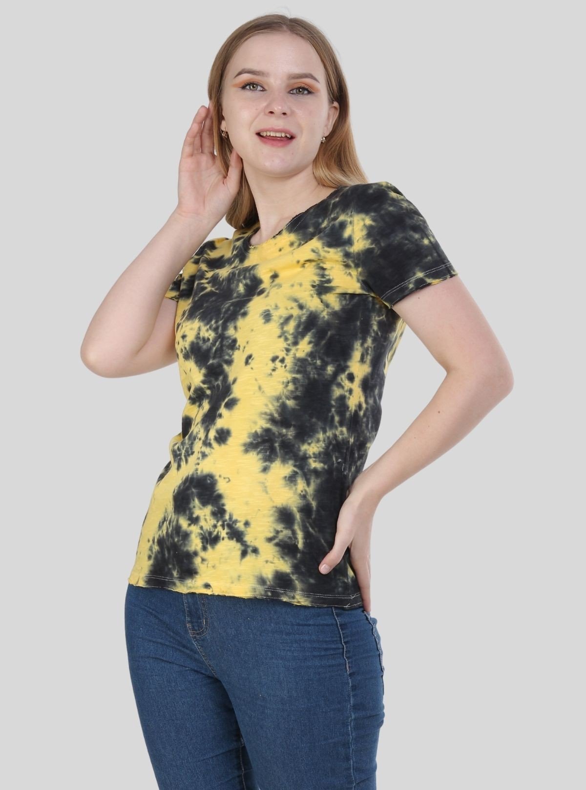 Women's Yellow Tie and Dye Cotton Jersey Short Sleeve T-Shirt by Boer and Fitch - Boer and Fitch