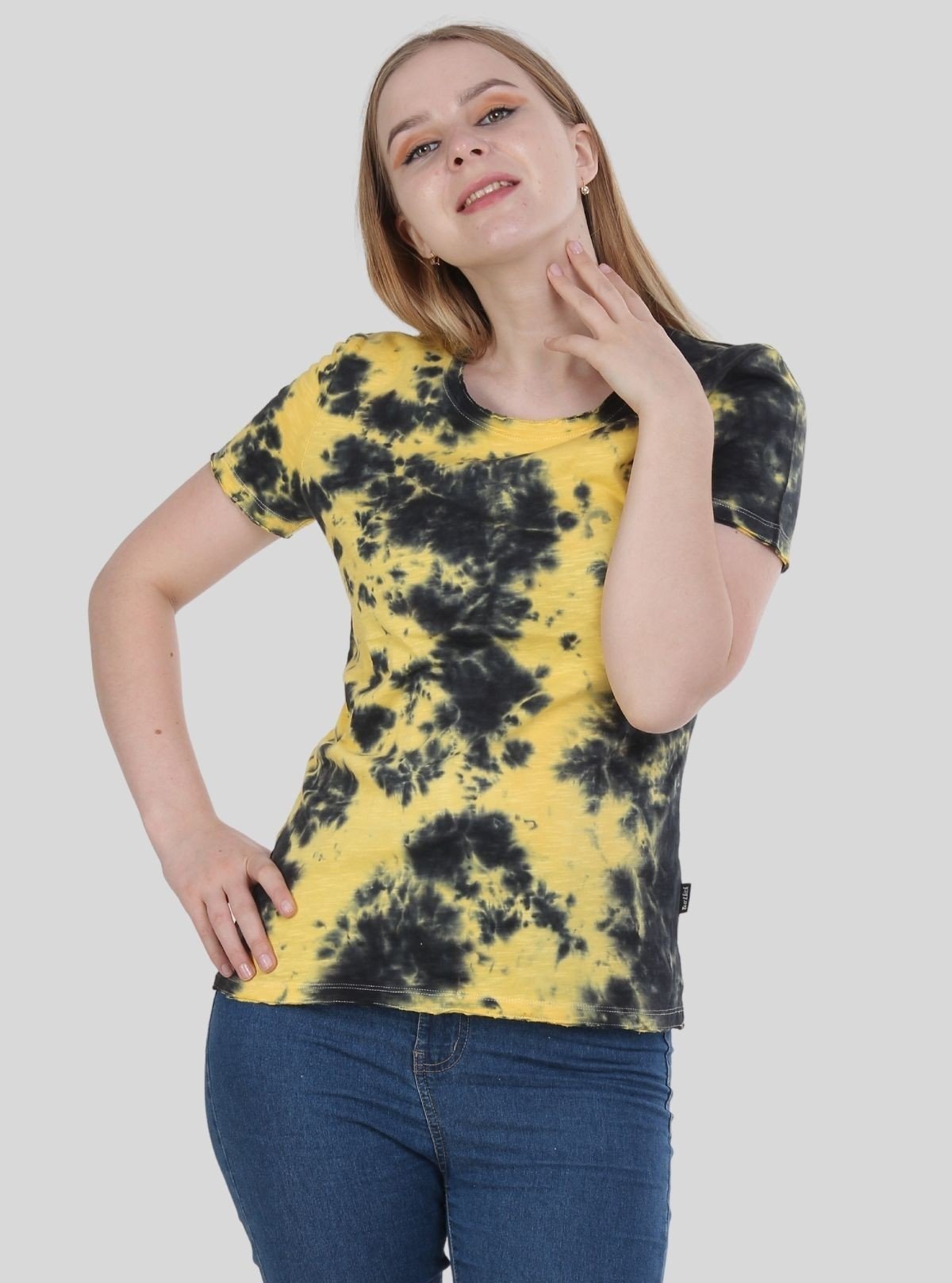 Women's Yellow Tie and Dye Cotton Jersey Short Sleeve T-Shirt by Boer and Fitch - Boer and Fitch