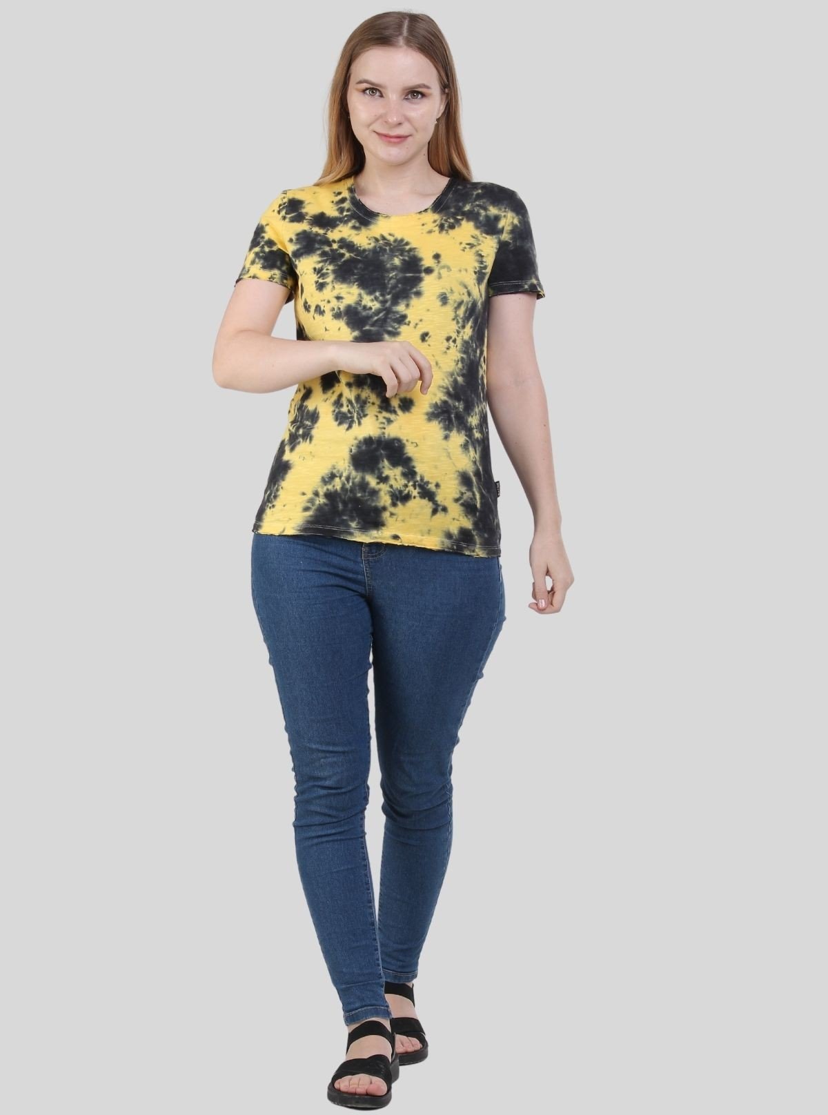 Women's Yellow Tie and Dye Cotton Jersey Short Sleeve T-Shirt by Boer and Fitch - Boer and Fitch