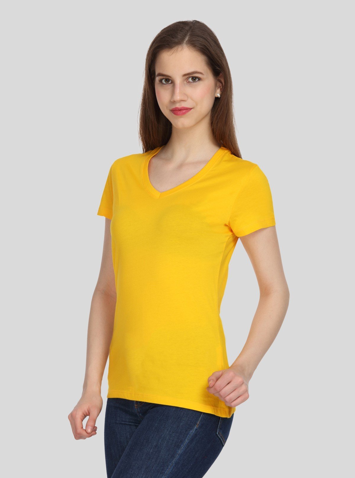 Women's Yellow V - Neck Short Sleeve T-Shirt – 100% Cotton Casual Wear - Boer and Fitch