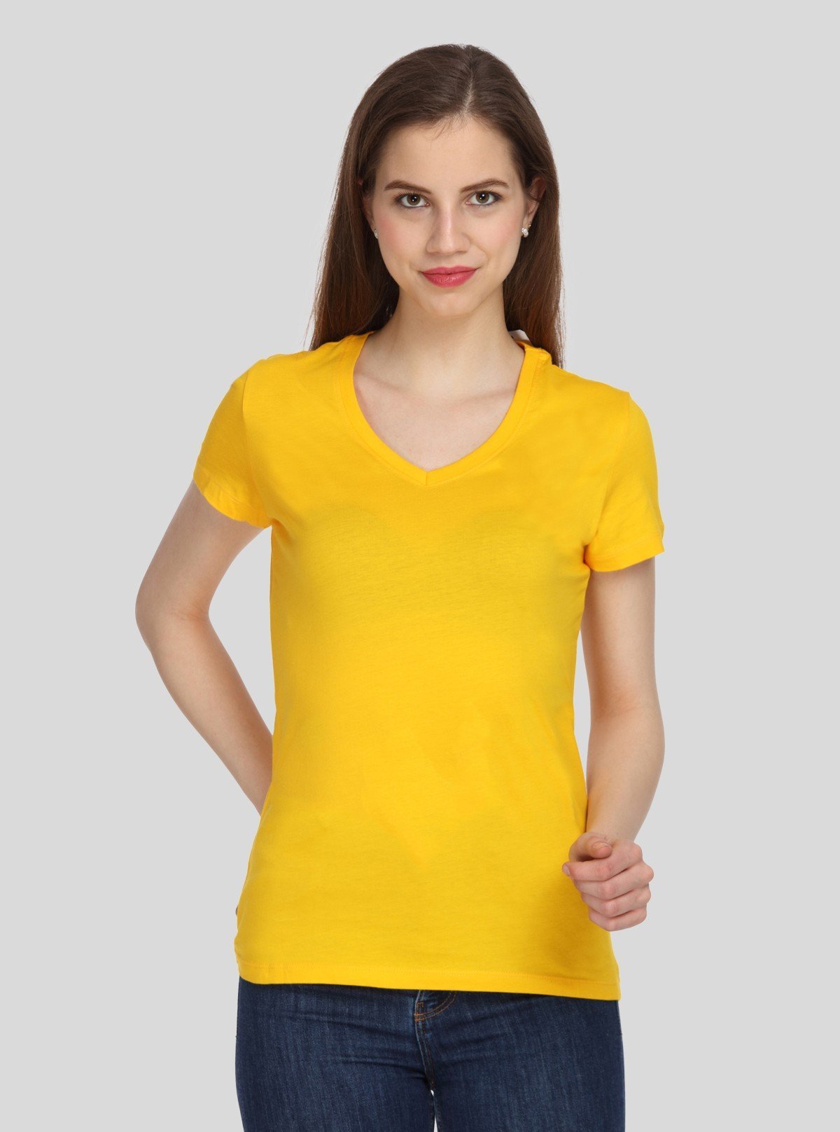 Women's Yellow V - Neck Short Sleeve T-Shirt – 100% Cotton Casual Wear - Boer and Fitch