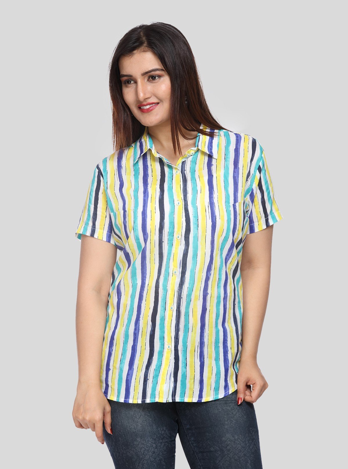 Women's Yellow Vertical Stripe Short Sleeve Shirt – Boer and Fitch - Boer and Fitch