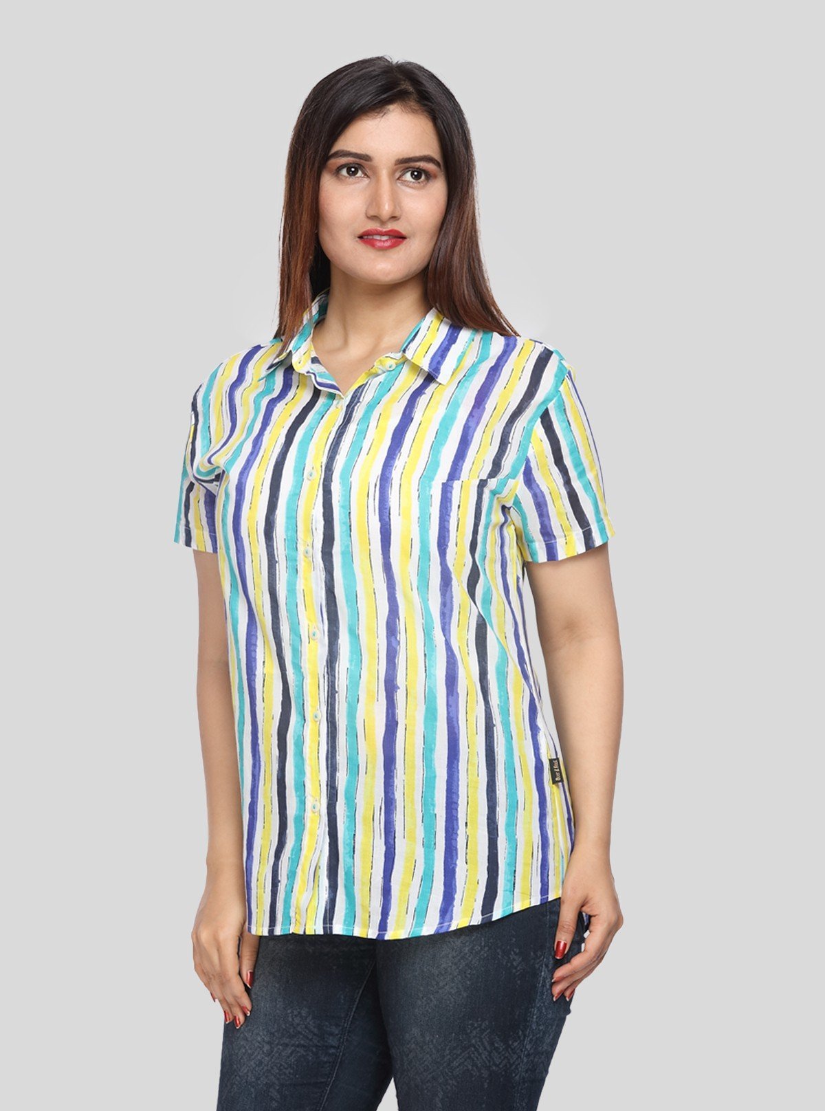 Women's Yellow Vertical Stripe Short Sleeve Shirt – Boer and Fitch - Boer and Fitch