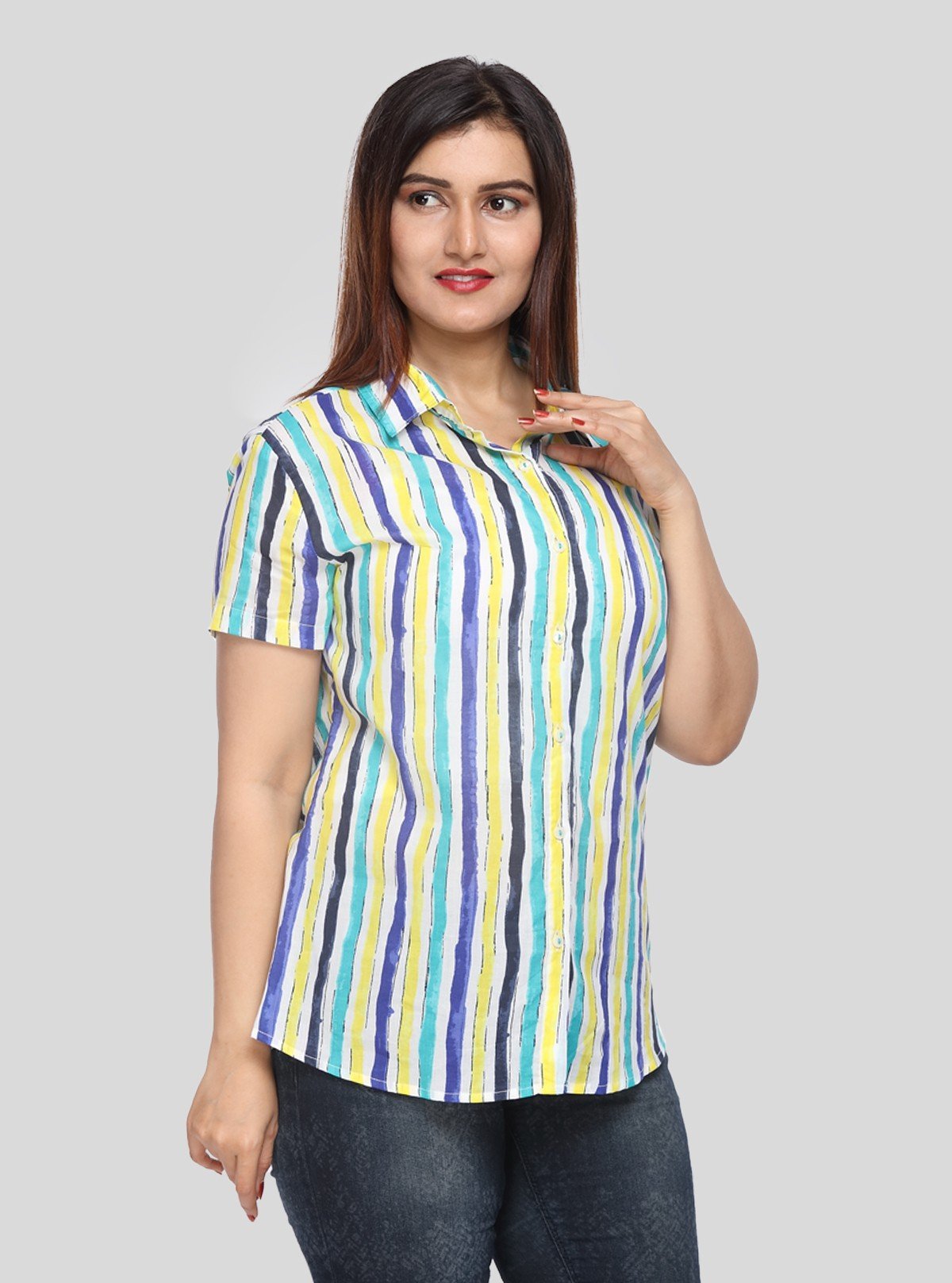 Women's Yellow Vertical Stripe Short Sleeve Shirt – Boer and Fitch - Boer and Fitch