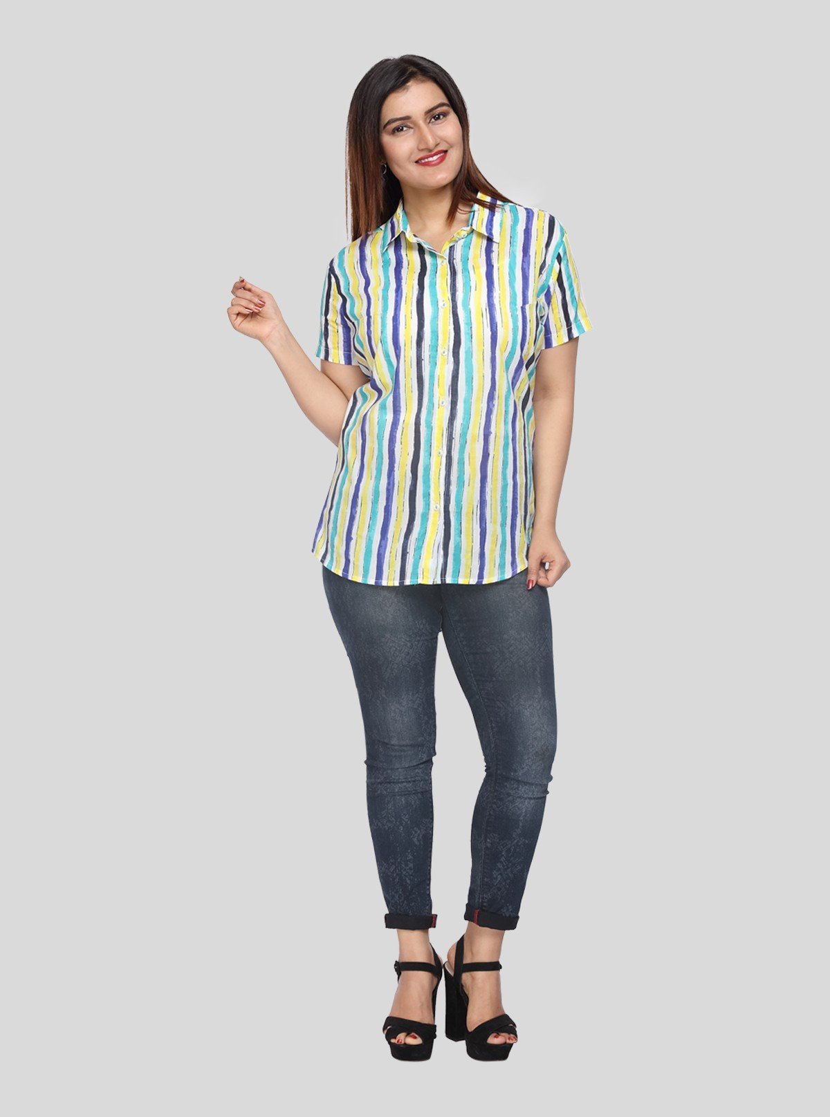 Women's Yellow Vertical Stripe Short Sleeve Shirt – Boer and Fitch - Boer and Fitch