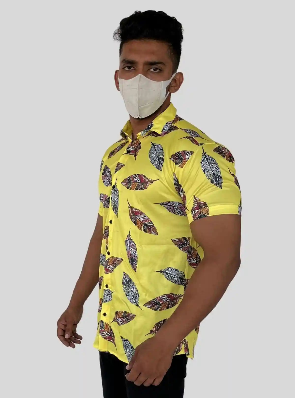 Men’s Yellow Feather Printed Poly Shirt – Lightweight & Stylish by Boer & Fitch | Buy Online at  Boer and Fitch