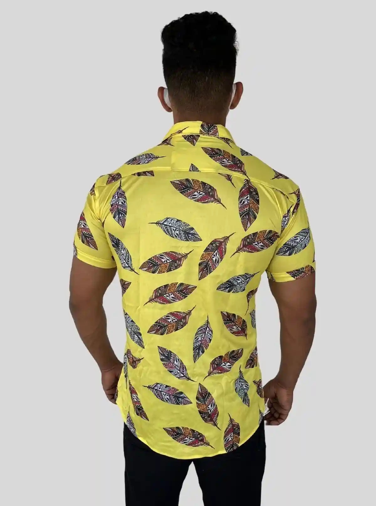 Men’s Yellow Feather Printed Poly Shirt – Lightweight & Stylish by Boer & Fitch | Buy Online at  Boer and Fitch