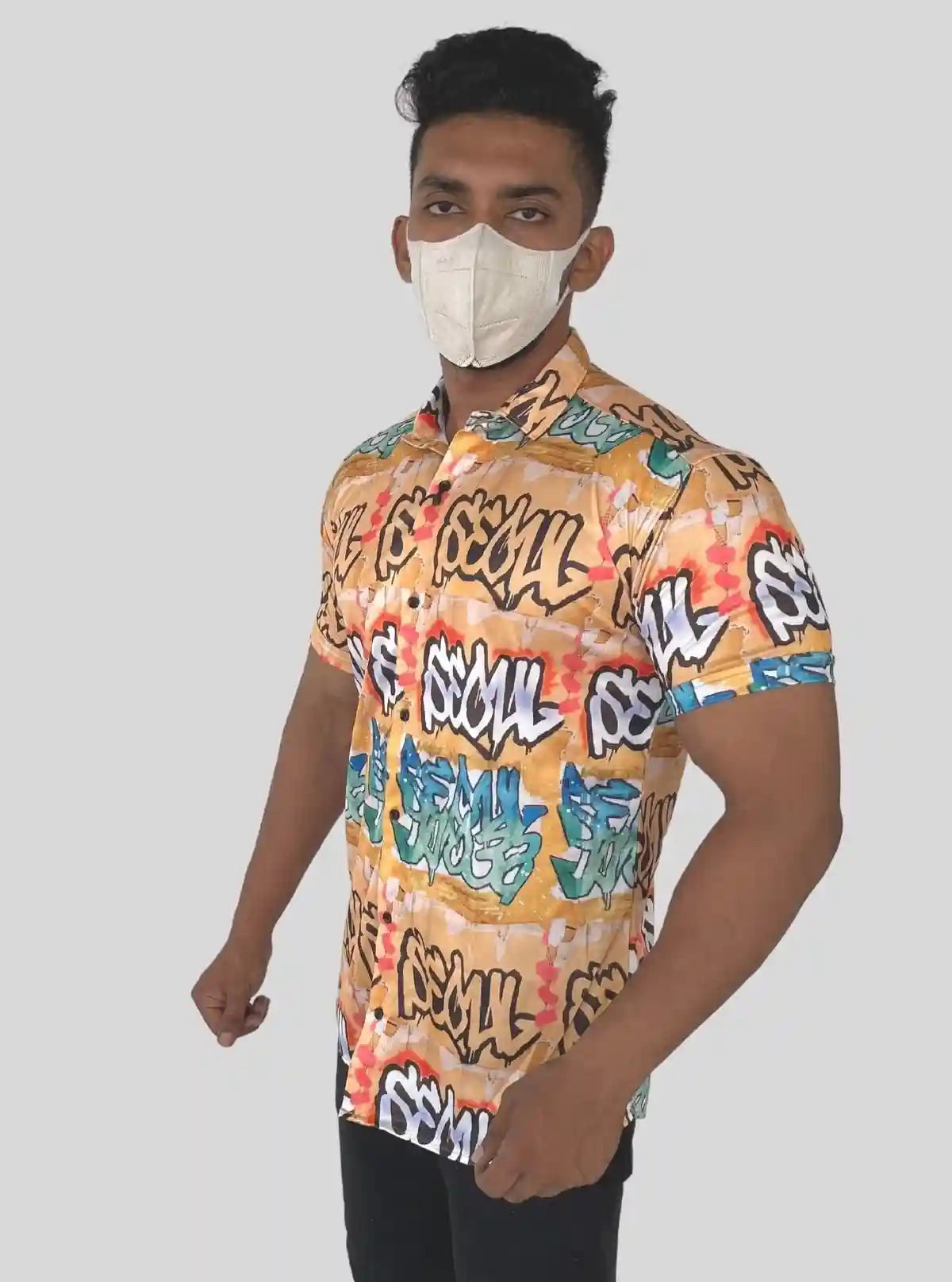 Men’s Yellow Seoul Graphic Print Shirt in Polyester Spun | Boer & Fitch | Buy Online at  Boer and Fitch