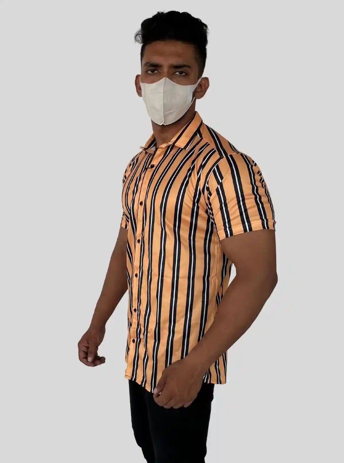 Men’s Yellow Vertical Striped Printed Poly Shirt – Modern Slim Fit by Boer & Fitch | Buy Online at  Boer and Fitch