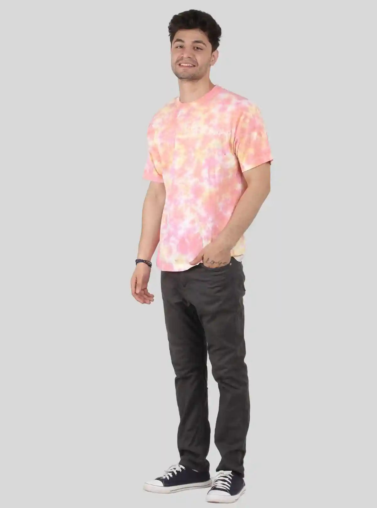 Men’s Pink and Yellow Tie and Dye T‑Shirt – Vibrant Cotton Streetwear Tee | Buy Online at  Boer and Fitch