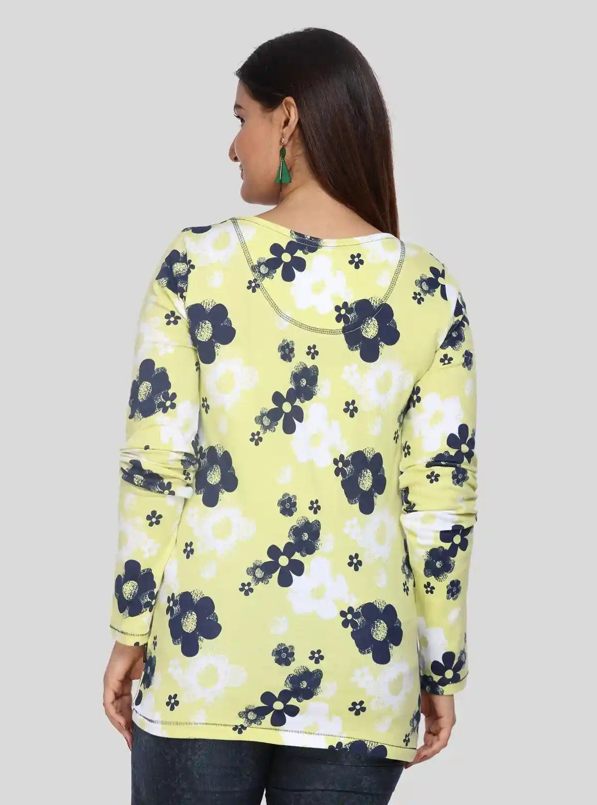 Women's Yellow Floral Print Scoop Neck Long Sleeve Top in Cotton Jersey | Buy Online at  Boer and Fitch