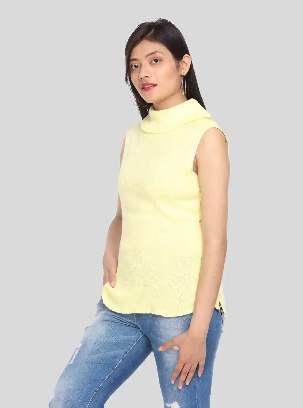 Women’s Yellow Sleeveless Turtle Neck Ribbed Cotton Top | Buy Online at  Boer and Fitch
