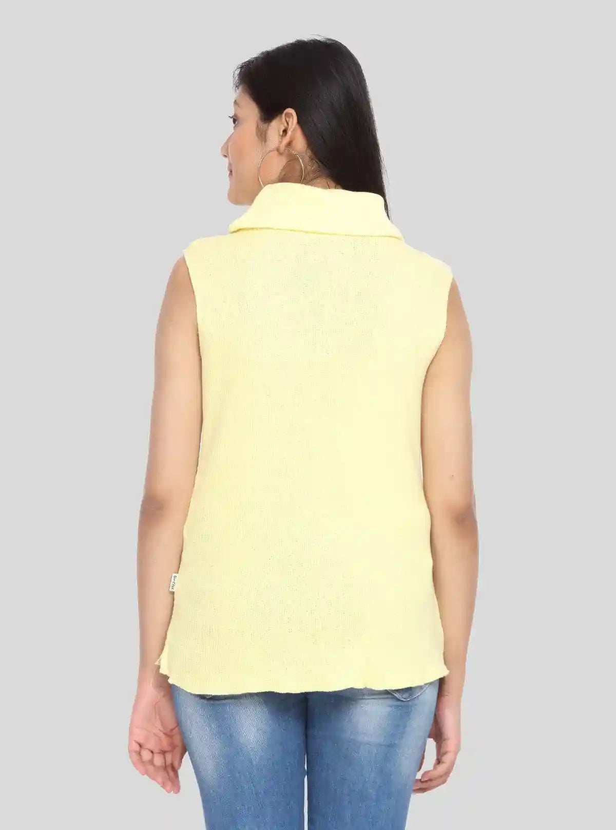 Women’s Yellow Sleeveless Turtle Neck Ribbed Cotton Top | Buy Online at  Boer and Fitch