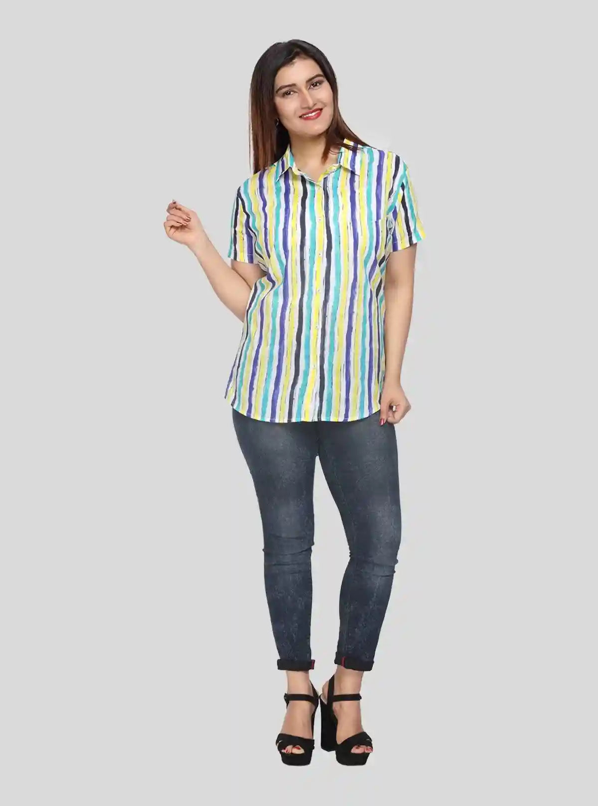 Women's Yellow Vertical Stripe Short Sleeve Shirt – Boer and Fitch | Buy Online at  Boer and Fitch