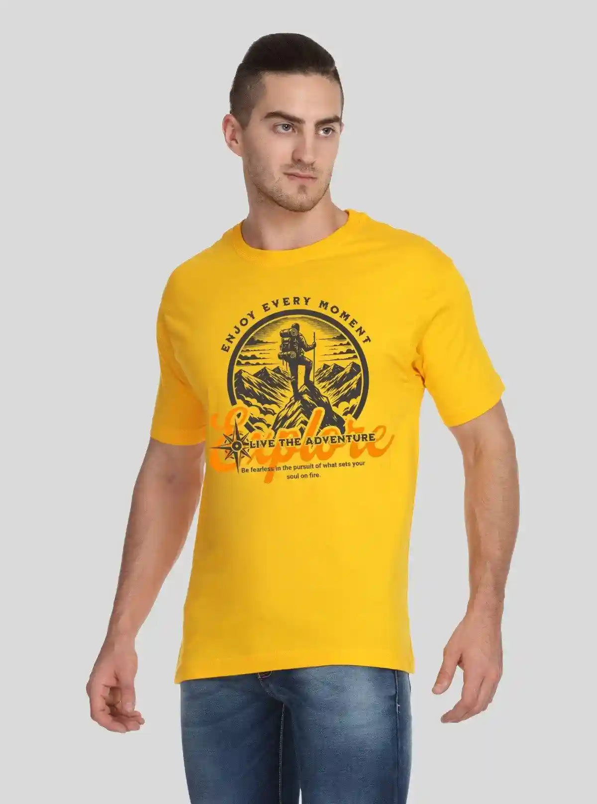 Men’s Bright Yellow Printed T-Shirt – Vibrant Style for Everyday Wear | Buy Online at  Boer and Fitch