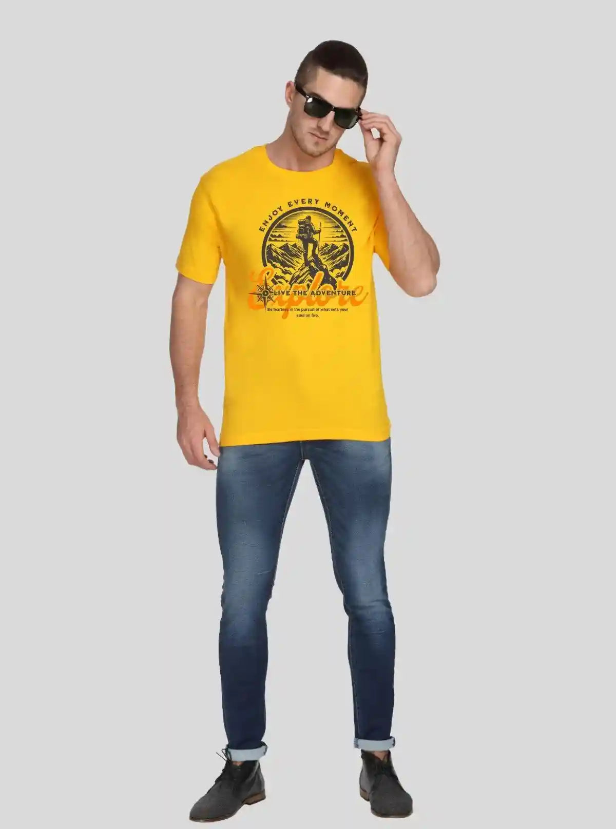 Men’s Bright Yellow Printed T-Shirt – Vibrant Style for Everyday Wear | Buy Online at  Boer and Fitch