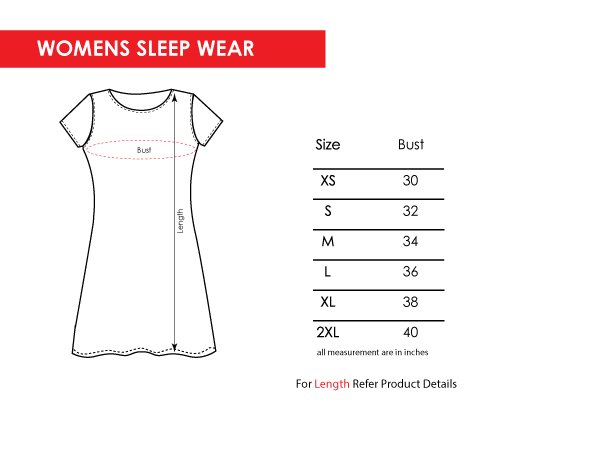 Womens Sleepwear MMent Chart